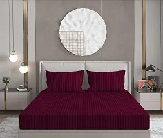 AVESARDO - Home Super Stripe144 TC Glace Cotton Double Bedsheet with 2 Pillow Cover (Wine, Double)-thumb1