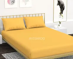 AVISARDO 200TC Solid Color Elastic bedsheet King Size Double Bed with 2 Pillow Cover -Size 72*78*8 Inches, Yellow-thumb1