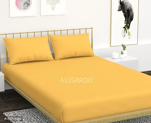 AVISARDO 200TC Solid Color Elastic bedsheet King Size Double Bed with 2 Pillow Cover -Size 72*78*8 Inches, Yellow-thumb2