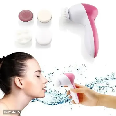 Prime Cart? 5 in 1 Professional Face Facial Massager And Cleanser Electric Machine Kit For Smoothing Face and Body Care (PinkWhite)
