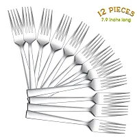 Dinner Forks Set of 12, E-far 7.9 Inch Stainless Steel Forks for Home, Kitchen or Restaurant, Non-toxic  Mirror Polished, Squared Edge  Dishwasher Safe-thumb1