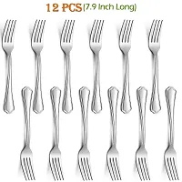 Dinner Forks Set of 12, E-far 7.9 Inch Stainless Steel Forks for Home, Kitchen or Restaurant, Non-toxic  Mirror Polished, Scalloped Edge  Dishwasher Safe-thumb1