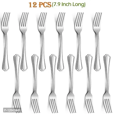 Dinner Forks Set of 12, E-far 7.9 Inch Stainless Steel Forks for Home, Kitchen or Restaurant, Non-toxic  Mirror Polished, Scalloped Edge  Dishwasher Safe-thumb2