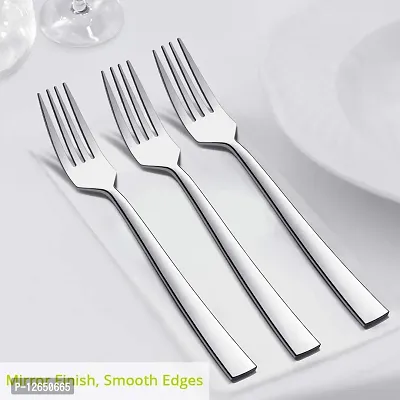 Dinner Forks Set of 12, E-far 7.9 Inch Stainless Steel Forks for Home, Kitchen or Restaurant, Non-toxic  Mirror Polished, Squared Edge  Dishwasher Safe-thumb3