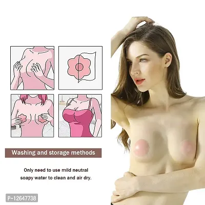 Woman Silicone Pasties, Adhesive Bra Reusable 4 Pair Invisible Silicone Nipple Cover-thumb3