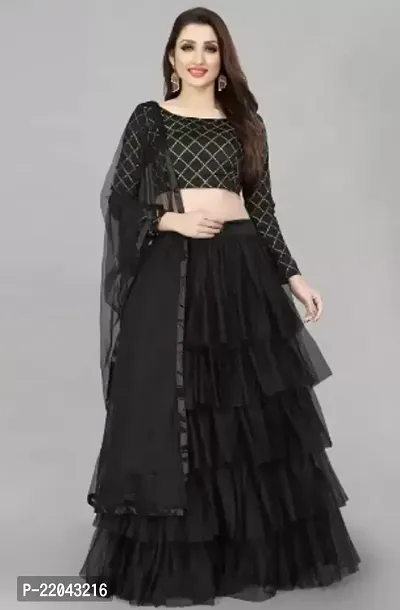 Stylish Black Net Solid Lehenga Choli Set For Women-thumb0