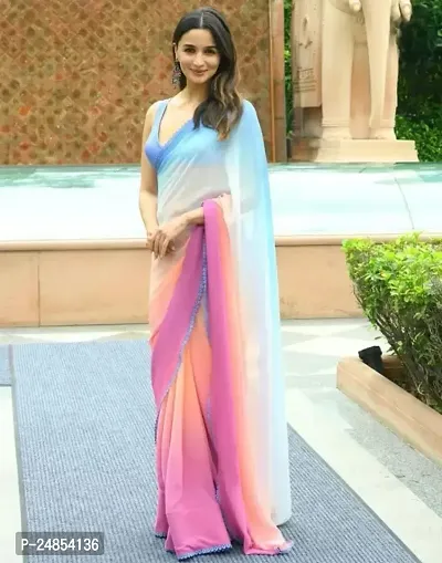 Zinariya Fab Color Block Bollywood Georgette Saree (Multicolor)