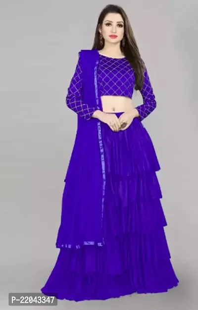 Stylish Blue Net Solid Lehenga Choli Set For Women-thumb0