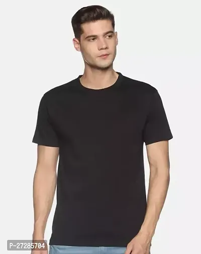 Stylish Black Cotton Solid Half Sleeve Round Neck Tees For Men-thumb0