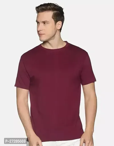 Stylish Maroon Cotton Solid Half Sleeve Round Neck Tees For Men-thumb0