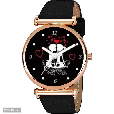 Yolako Couple Love Dial Rose Cash Black Leather Men And Boys Watch-thumb0