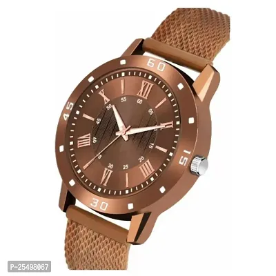 Yolako Brown Copper Roman Dial With King Brown Bracelet PU Men And Boys Watch-thumb3