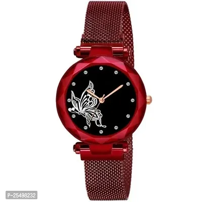 Yolako Red Megnet Belt Black Dial Bty Analog Women and Girls Watch-thumb0