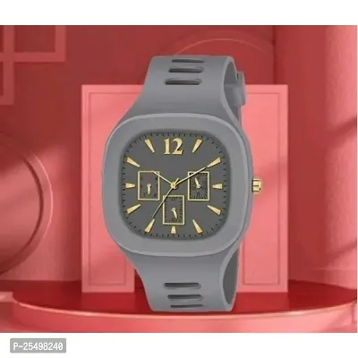 Yolako Grey Crono Square PU Men and Boys kids Watch-thumb0