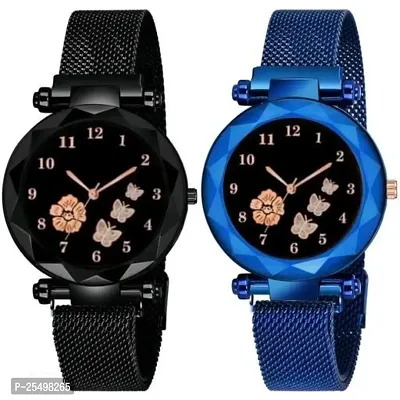 Yolako Black And Blue Megnet Combo Analog Women and Girls Watch-thumb0