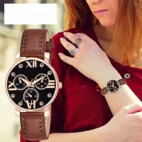 Yolako Meena Dial Rz Cash Brown Leather Analog Women and Girls Watch-thumb1