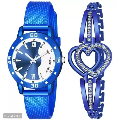 Yolako BW Blue Av Cash Blue Pu With Heart Bracelet Analog Women and Girls Watch-thumb0