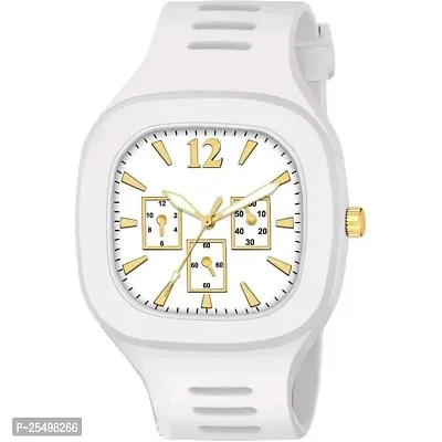 Yolako White Crono Sport New Square PU Men and Boys kids Watch-thumb2