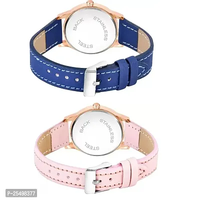 Yolako Black Roman Dial Blue and Pink Leather Belt Combo Women and Girls Watch-thumb3