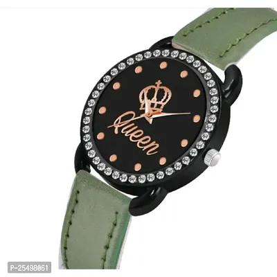 Yolako New Queen Dial Diamond Black Cash Green Belt Women and Girls Watch-thumb2