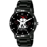 Yolako Black Couple Love Dial Cash Bumper Pu Men And Boys Watch-thumb1