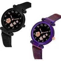 Yolako Black And Purple Megnet Combo Analog Women and Girls Watch-thumb1