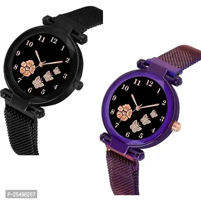 Yolako Black And Purple Megnet Combo Analog Women and Girls Watch-thumb2