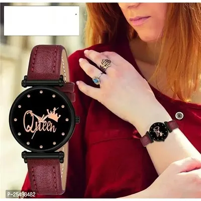 Yolako Queen Dial Rose Rl Cash Leather Red Belt Analog Women and Girls Watch