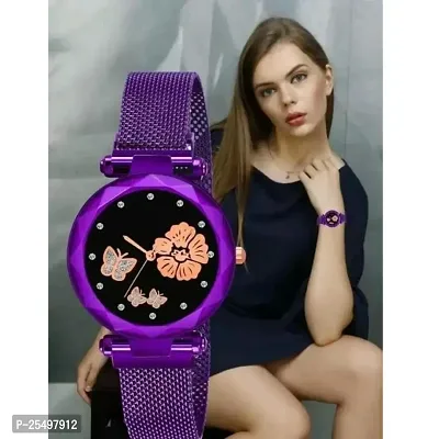 Yolako Rose And Bty Dial Meg Cash Purple Megnet Belt Girls and Women Analog Watch-thumb0