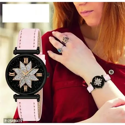 Yolako Black Star Dial Rose Rl Cash Leather Pink Belt Analog Women and Girls Watch-thumb0