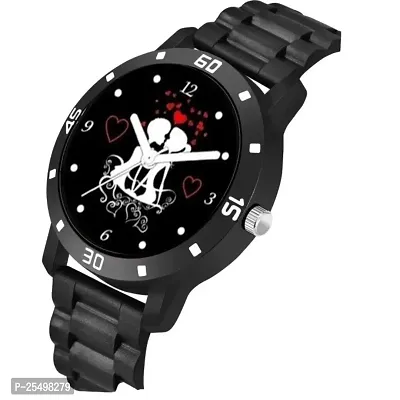 Yolako Black Couple Love Dial Cash Bumper Pu Men And Boys Watch-thumb3