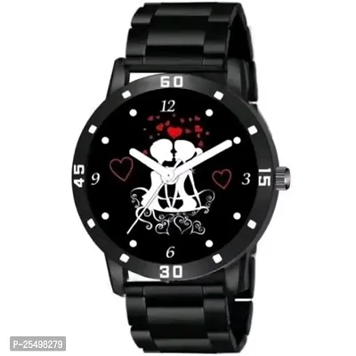 Yolako Black Couple Love Dial Cash Bumper Pu Men And Boys Watch-thumb0