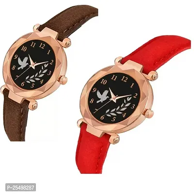 Yolako Black Birds Dial Brown And Blue Leather Belt Analog Women and Girls Watch-thumb2