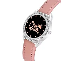 Yolako Silver Cash Queen Dial Pink Leather Belt Analog Women and Girls Watch-thumb1