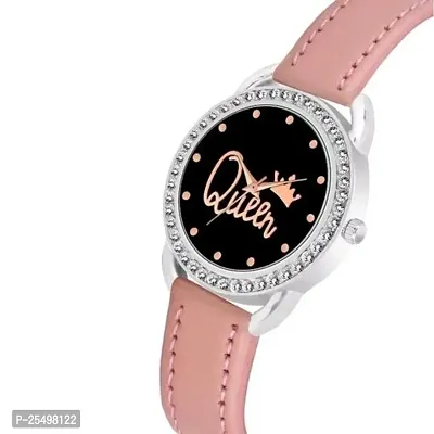 Yolako Silver Cash Queen Dial Pink Leather Belt Analog Women and Girls Watch-thumb2