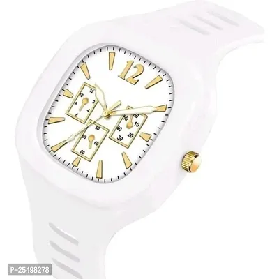 Yolako White Crono Sport New Square PU Men and Boys Watch-thumb3