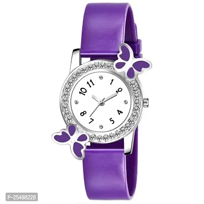 Yolako White Dial PU Bty Cash Purple PU Analog Women and Girls Watch-thumb0