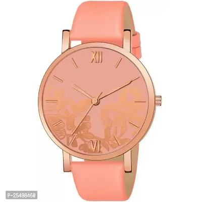 Yolako Orange Leather Flower Pint Dial Analog Women and Girls Watch-thumb2