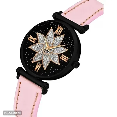 Yolako Black Star Dial Rose Rl Cash Leather Pink Belt Analog Women and Girls Watch-thumb3