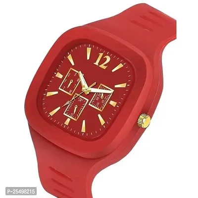 Yolako Crono Red Square PU Men and Women Watch-thumb3