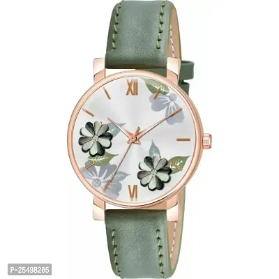 Yolako Green Round Leather Belt Analog Women and Girls Watch-thumb2