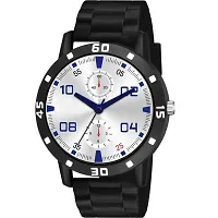 Yolako White Crono Print Dial Bumpper Pu Black Belt Men and Boy Watch-thumb1