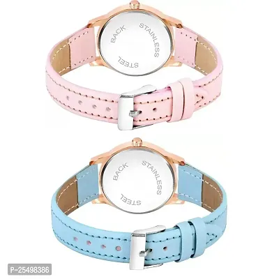 Yolako Black Roman Dial Pink and SkyBlue Leather Belt Combo Women and Girls Watch-thumb3