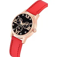 Yolako Meena Black Dial RL Rose Cash Red Leather Belt Women and Girls Watch-thumb1