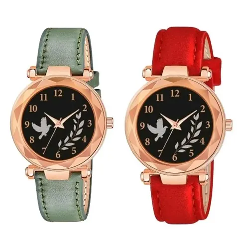 HRV Birds Dial And Leather Belt Analog Women and Girls Watch