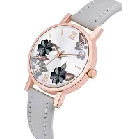 Yolako Grey Leather Belt Folwer Grey Dial Girls and Women Analog Watch-thumb1