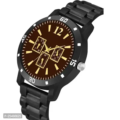 Yolako Brown Sq Crono Dial Bumpper Pu Black Belt Men and Boy Watch-thumb3