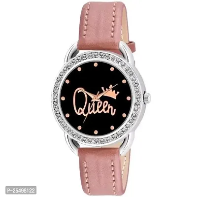 Yolako Silver Cash Queen Dial Pink Leather Belt Analog Women and Girls Watch