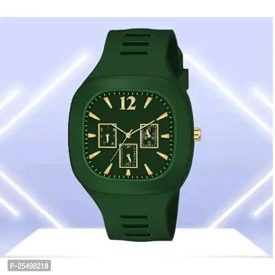 Yolako Crono Green Square PU Men and Women Watch-thumb0