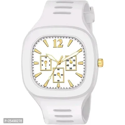 Yolako White Crono Sport New Square PU Men and Boys Watch-thumb2